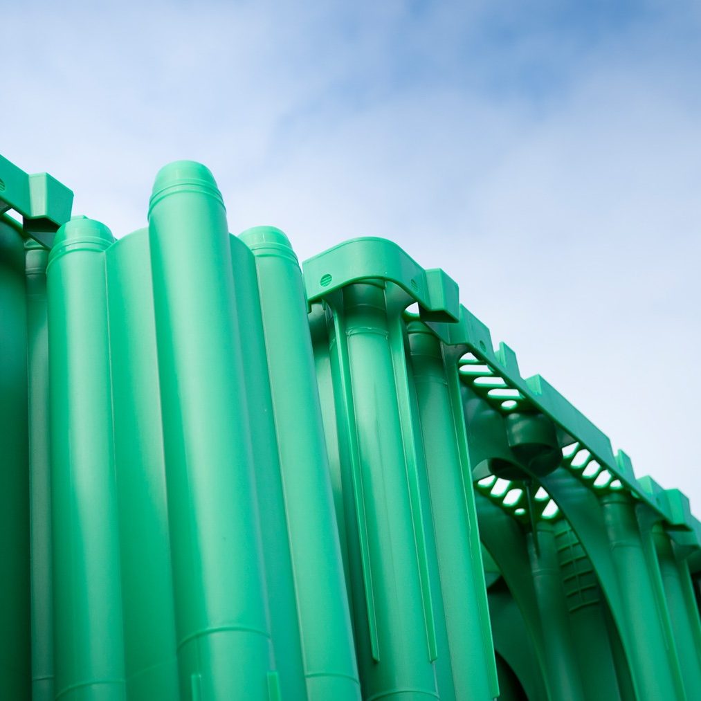 green raineo box, blue sky