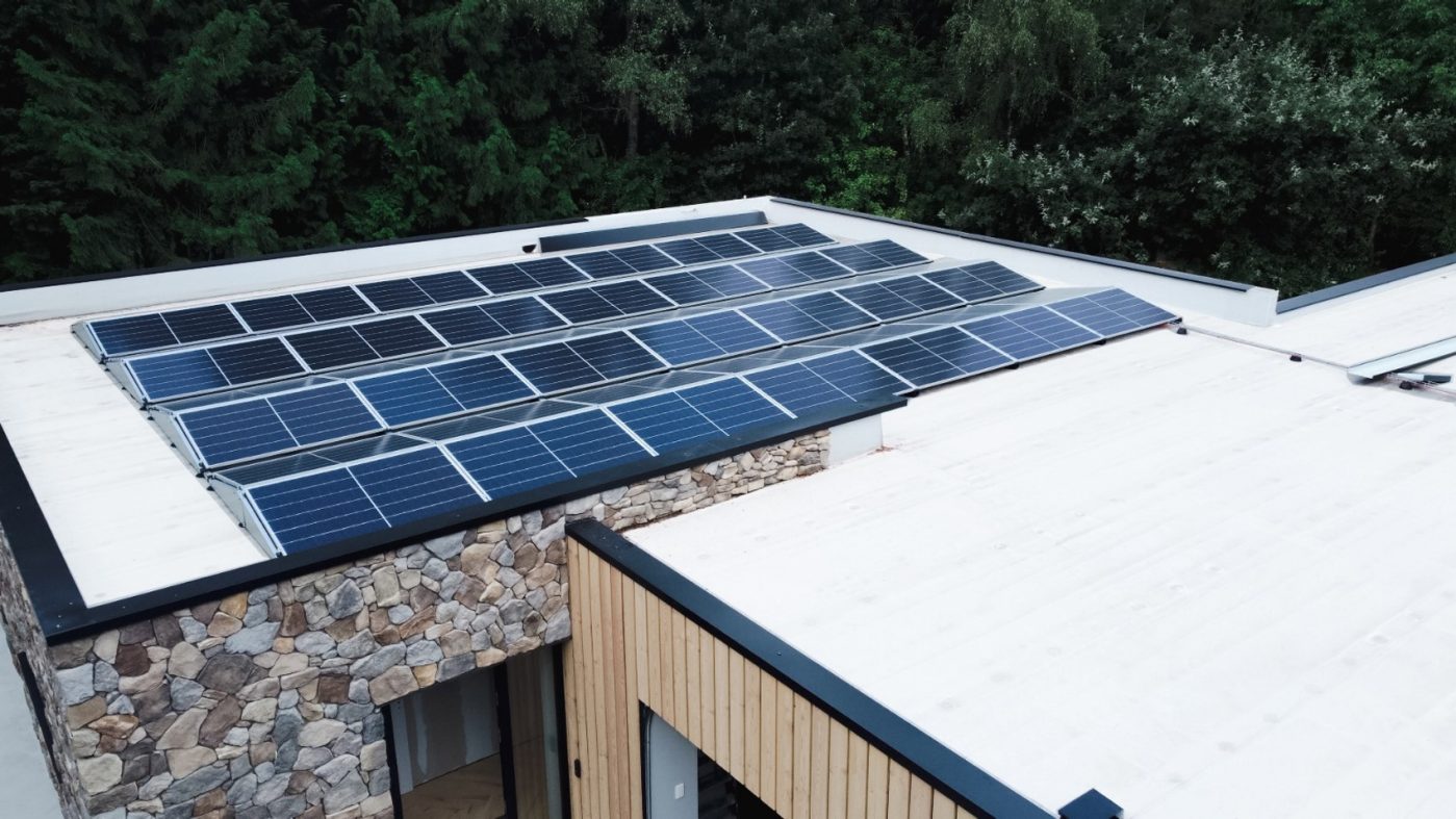 White roof with solar panels
